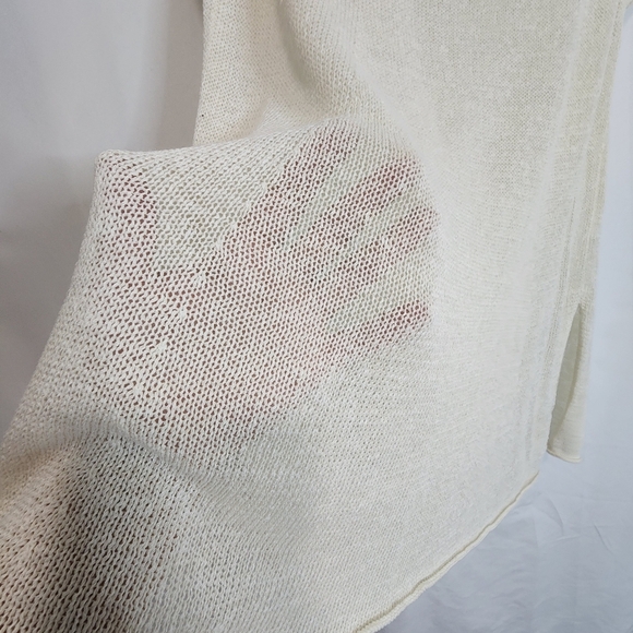 Eileen Fisher Cream Short Sleeve Knit / Mesh Linen Top - Picture 3 of 12